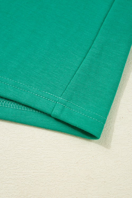 Vestido Camiseta Verde Menta Manga Longa Gola V Listrado Universitário