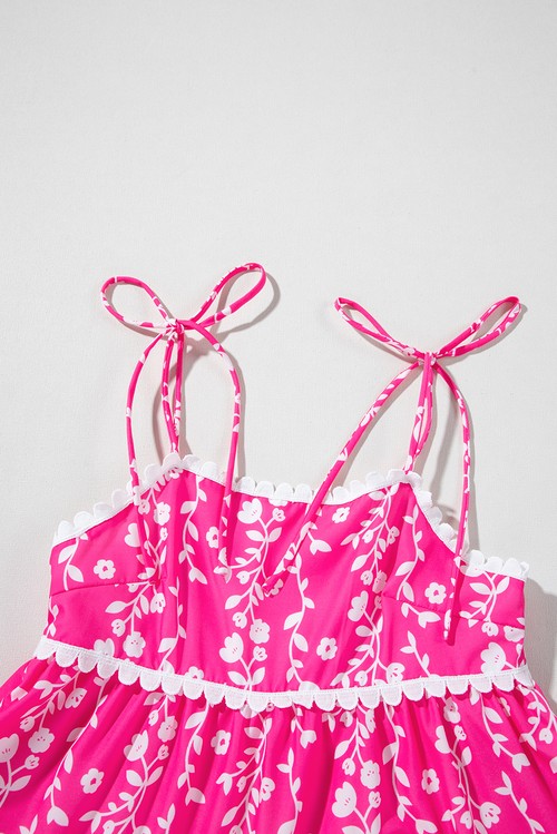 Vestido Curto Floral Rosa Sem Manga Ric Rac Aplicado