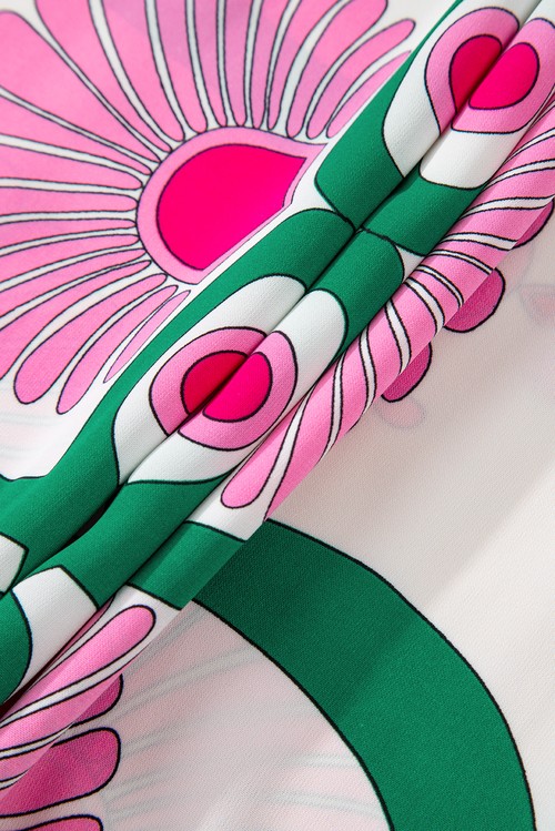 Vestido Maxi Boho Floral Rosa Manga Longa Botões Solto