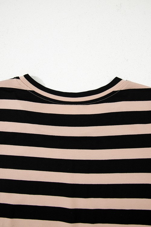 Vestido Maxi Listrado Preto Camiseta Gola Redonda Casual