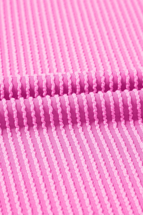 Vestido Curto Camiseta Rosa Choque Tricot Cordado Manga Bufante Gola Redonda