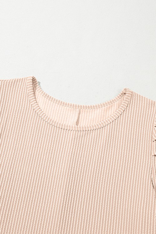 Vestido Curto Camiseta Pergaminho Tricot Cordado Gola Redonda Manga Bufante