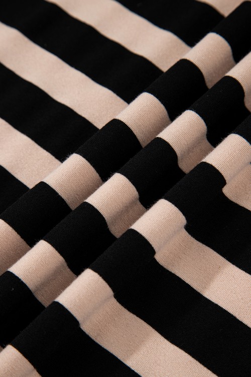 Vestido Maxi Listrado Preto Camiseta Gola Redonda Casual