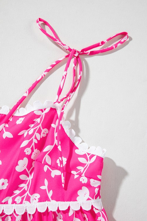 Vestido Curto Floral Rosa Sem Manga Ric Rac Aplicado