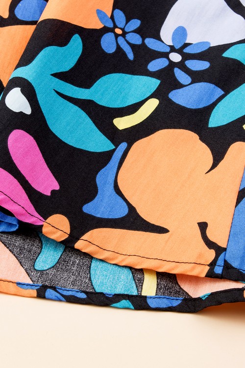 Vestido Evase Floral Azul Gola Polo com Fenda