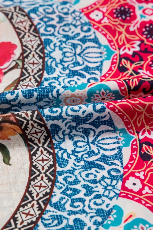 Vestido Curto Floral Rosa Estampa Mista Manga Ruffled Botões