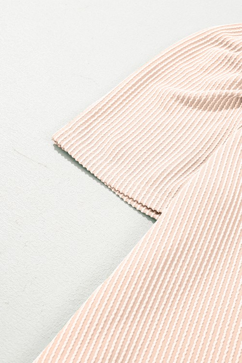 Vestido Curto Camiseta Pergaminho Tricot Cordado Gola Redonda Manga Bufante