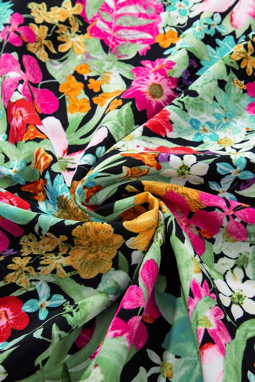 Vestido Floral Verde Manga Bufante Gola V Tassel Cordão