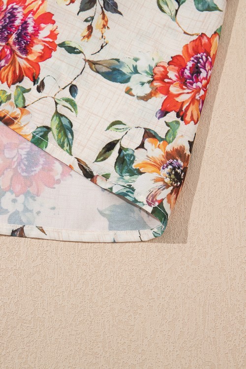 Vestido Curto Floral Rosa Estampa Mista Manga Ruffled Botões