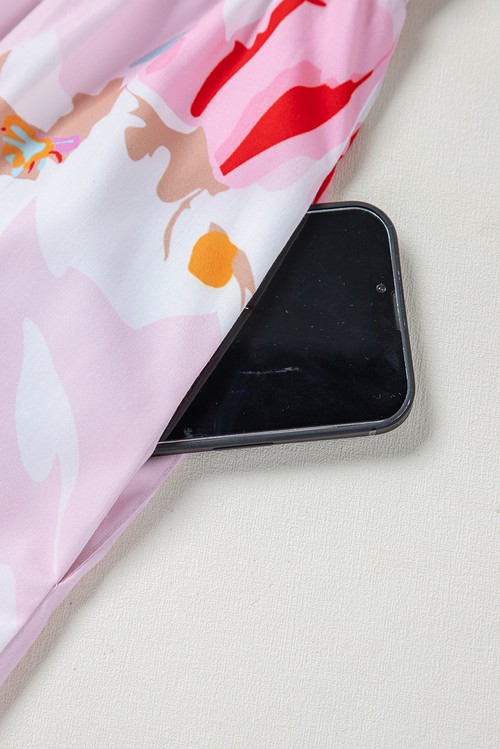 Vestido Maxi Floral Rosa Ombro com Nó Franzido