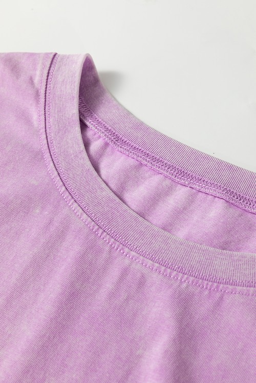 Vestido Longo Camiseta Lavado Mineral Roxo com Bolso