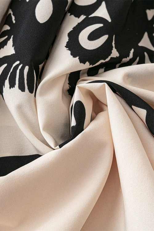 Vestido Curto Bege Western Estampa Tassel Gola V Notched