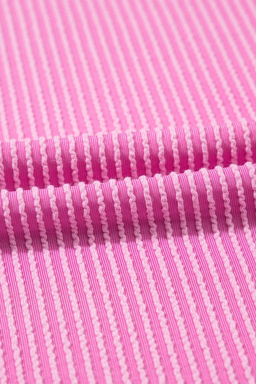 Vestido Curto Camiseta Rosa Choque Tricot Cordado Manga Bufante Gola Redonda