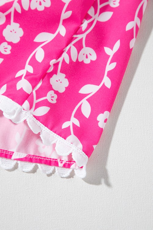 Vestido Curto Floral Rosa Sem Manga Ric Rac Aplicado