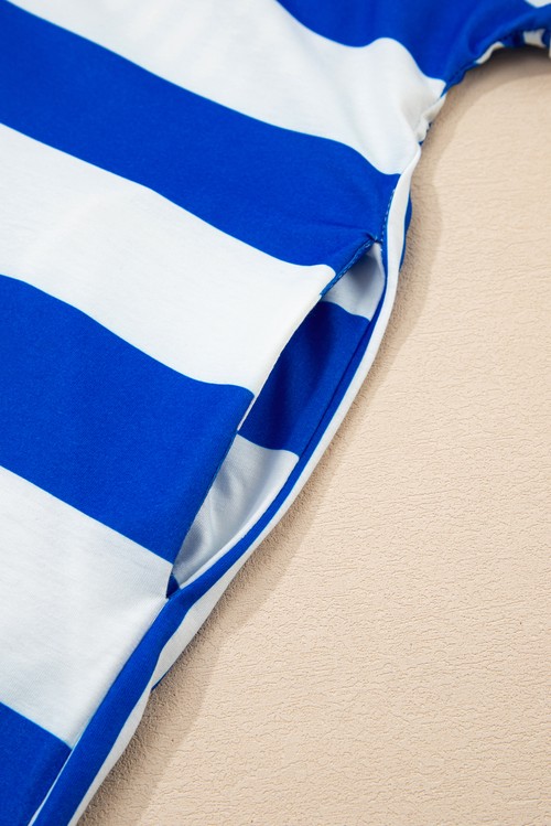 Vestido Curto Camiseta Listrado Azul Misto Manga Curta Shift