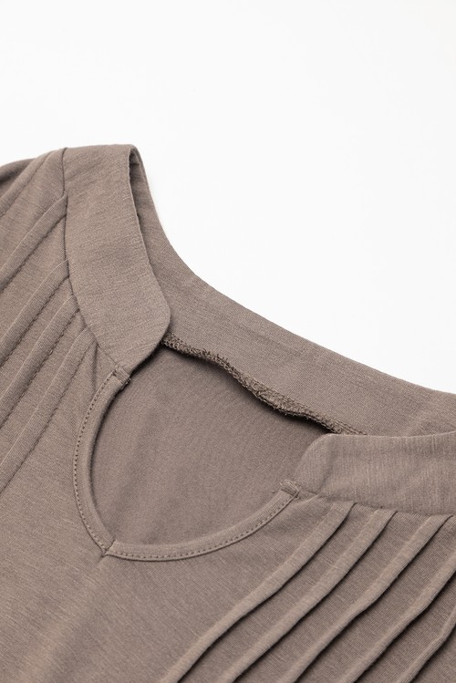 Vestido Camiseta Palma Deserto Gola Notched Manga Bufante Pregueada