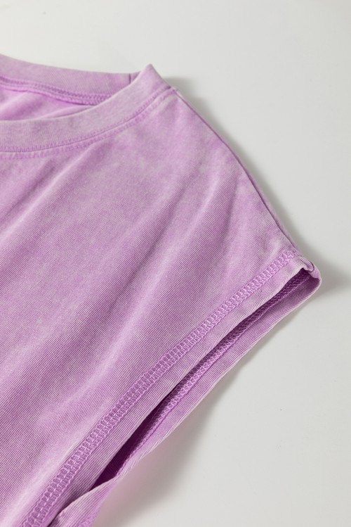 Vestido Longo Camiseta Lavado Mineral Roxo com Bolso