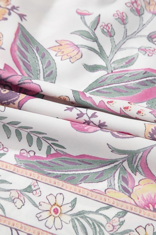 Vestido Curto Floral Multicolor Alcinhas Franjas Laço Gola U Sem Manga