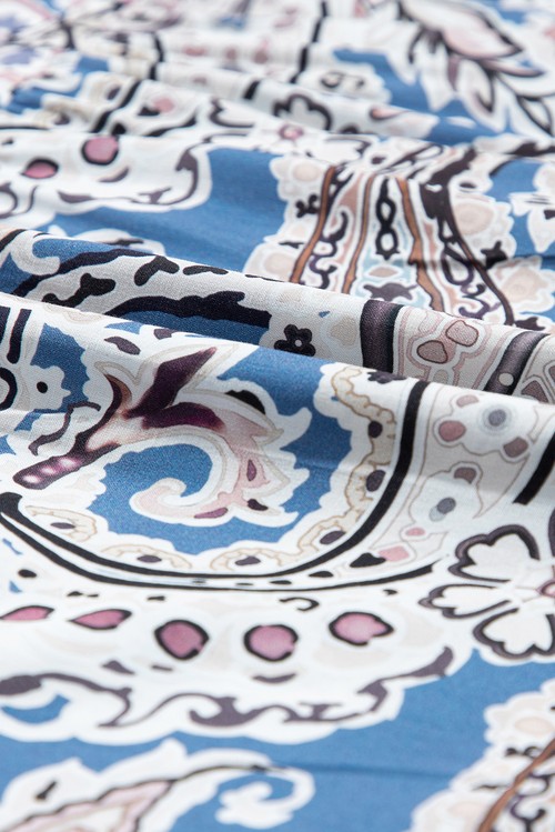 Vestido Maxi Boho Paisley Azul Ombro Caído