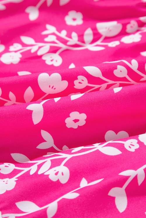 Vestido Curto Floral Rosa Sem Manga Ric Rac Aplicado