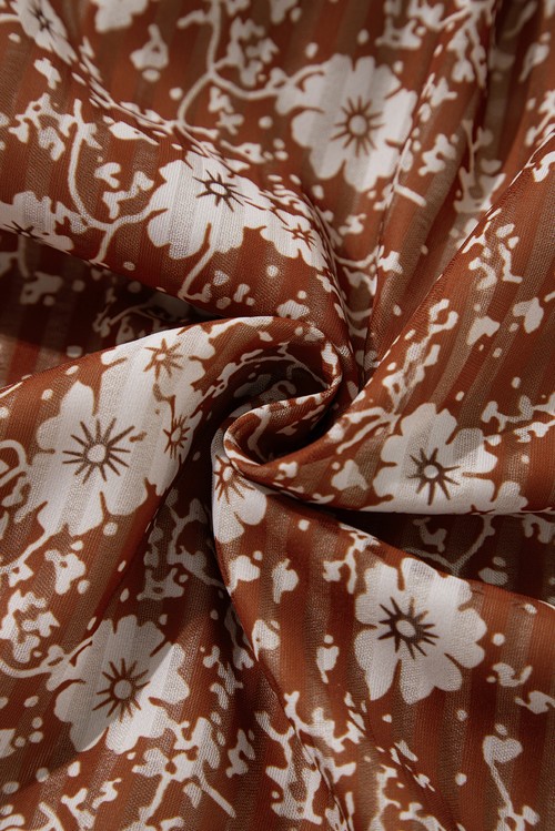 Vestido Curto Boho Floral Marrom Manga Bufante Ruffled Gola V