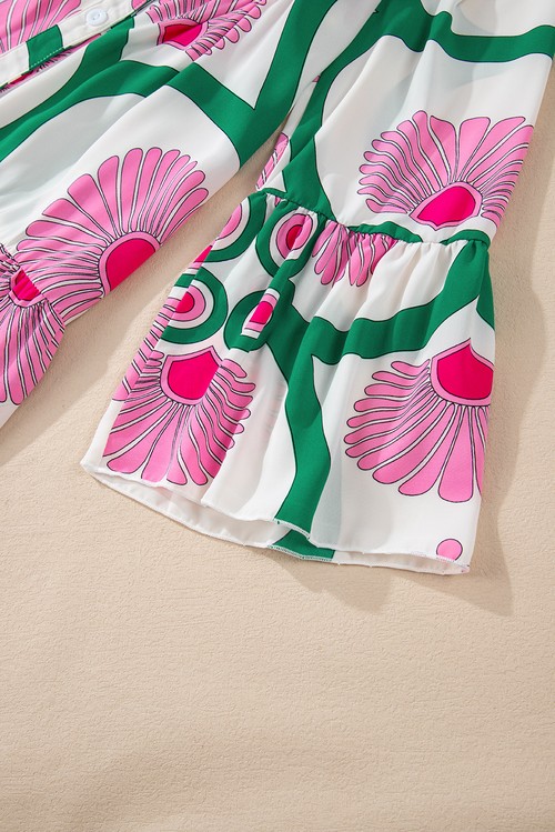 Vestido Maxi Boho Floral Rosa Manga Longa Botões Solto